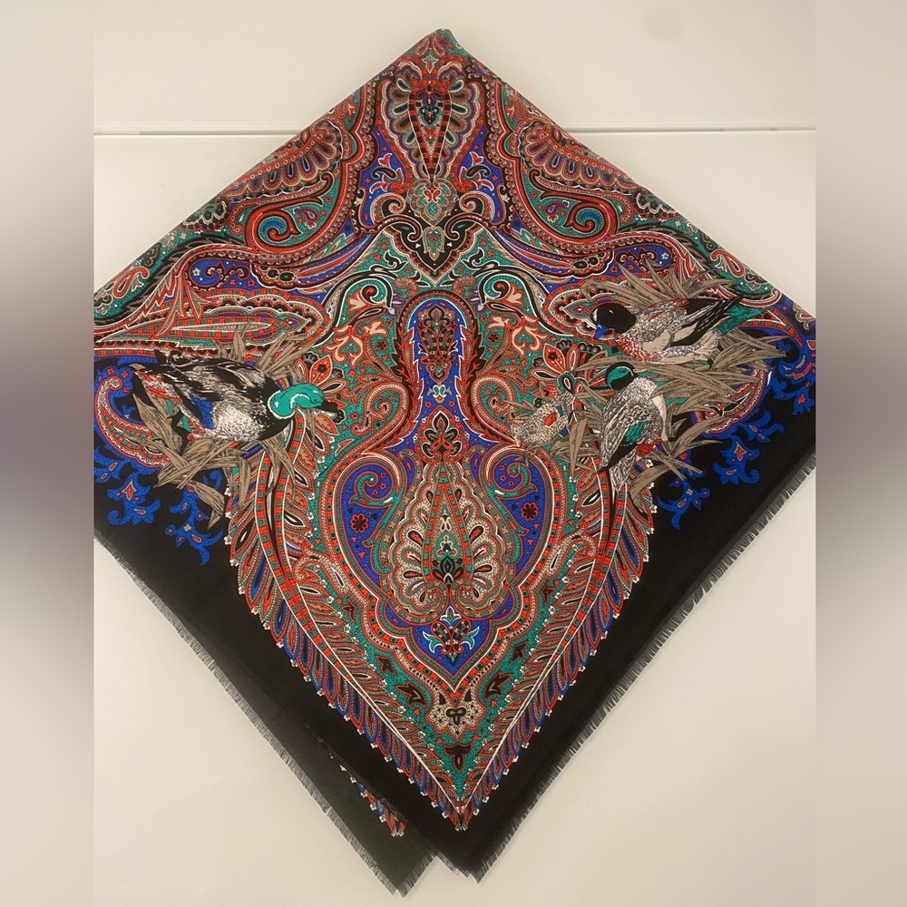 Vintage Large Italian Scarf/Wrap with Vibrant Colors and Woodland Ducks